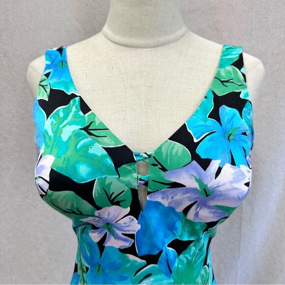 Maxine of Hollywood vintage 60s tropical flora one piece pin-up swimsuit size 12 - Picture 7 of 16